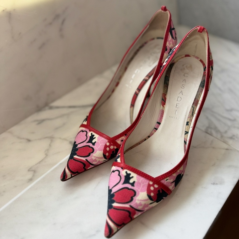 Casadei Red Floral Heels
